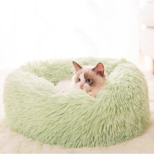 Round Plush Cat Bed House Soft Long Plush Warm Comfortable Sleeping Cats Nest Pet Product Accessories Pet Bed Mat Cat House