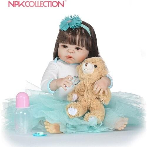 NPK New Born Baby Girl Doll Toy 23'' Realistic Reborn Dolls Silicone Vinyl Full Body Alive bebe Boneca Reborns