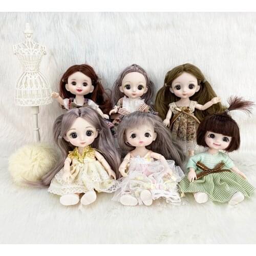 16cm 1/8 BJD Dolls 13 Moveable Joint Dolls Casual Wear Handmade Long Hair 3D Eye DIY DOlls Accessories Toys for Girls Gifts