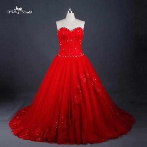 LZ171 Red Wedding Dress Sweethearted Lace Up Back With Graceful Beads Ball Gown