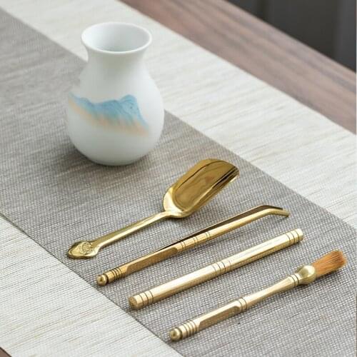 Ceramic Kung Fu Tea Set Six Gentlemen Accessories Copper Tea Ceremony Combination Small Tea Spoon Large Tea Clamp Tea Towel