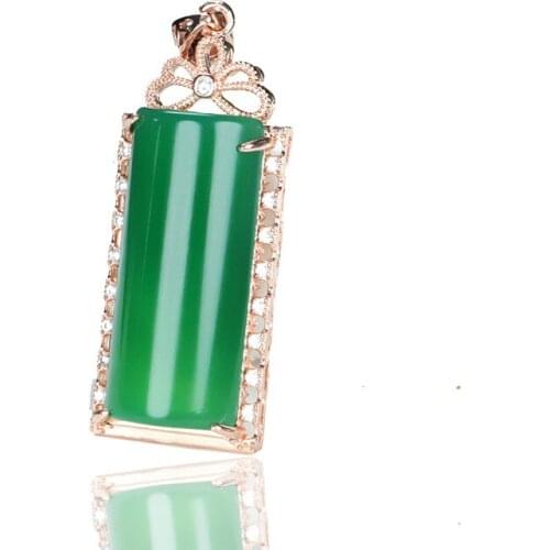 Natural Green Chalcedony Hand Carved Ping'an Brand Pendant Jewelry Mens and Womens Green Agate 925 Silver Inlaid Necklace