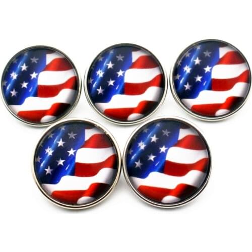 Newest 10pcs/Lot USA National Flag Bordure Snap Button Glass Buttons Fit Bangle 18mm/20mm DIY Bracelet Jewelry