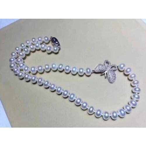 Charming round 9-10mm white pearl necklace 18inch 36"