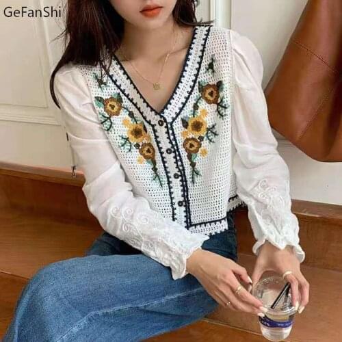 Autumn Shirts Long Sleeve Shirts Blouses for Women Clothing Embroidery Floral Shirt Office Lady Shirt Blouse Tops