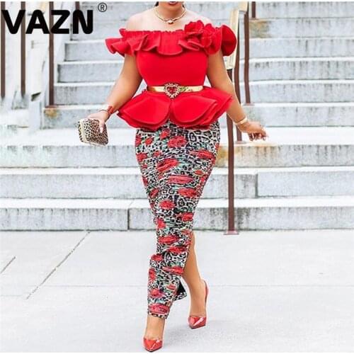 VAZN Slash Neck Evening Party Time Lady Mermaid Long Vestido Short Sleeve Young Slim Shinny Dress Sexy Club Going Out Wear Dress