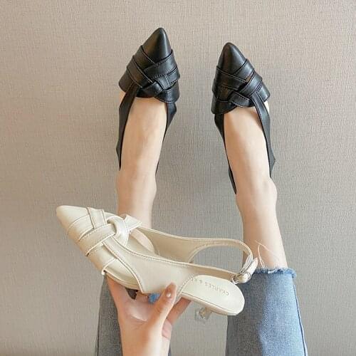 Simple Solid Color Retro Baotou Sandals Summer New Fashion All-Match Temperament Pointed Toe Ladies High Heels