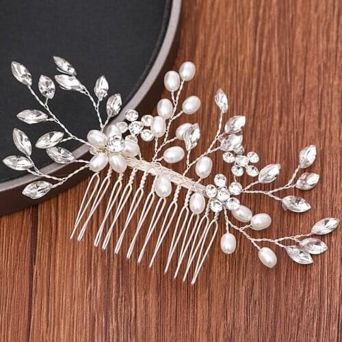 Silver Color Crystal Bridal Hair Comb Wedding Hair Accessories Bridal Handmade Rhinestone Pearl Hair Comb Jewelry Head Ornaments