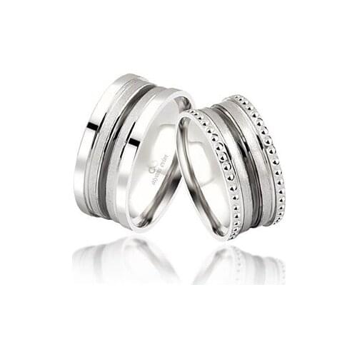 Black Stripe Double Silver Wedding Band Ring