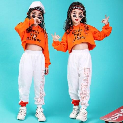 Trend Girls Clothing Long Sleeve Hooded Sweatshirt Harem pants Hip-hop Girls Dancer Jazz Sets New Show Clothes Children Costumes
