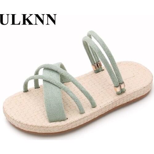 ULKNN Flats Shoes For Girl Round Toe Pink Solid Sandal Summer 2021 Footwear Non-slip Shoes Children Kid Princess Fashion Shoes