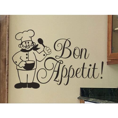 French Greeting Bon Appetit, Kitchen Restaurant Decorating Vinyl Wall Decal Movable Art Wallpaper Mural CF37