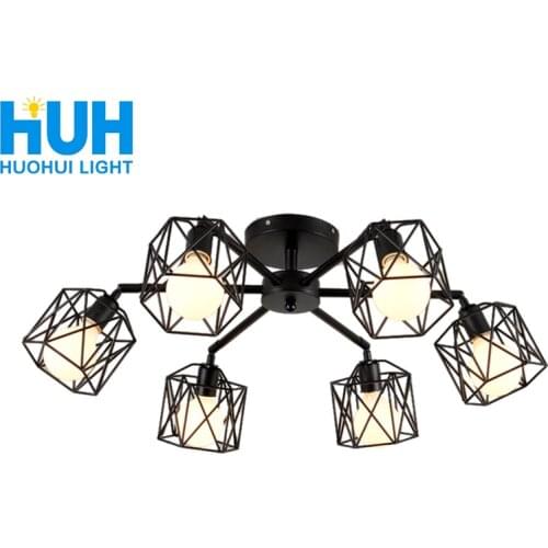 Vintage Ceiling Lamp Multiple Rod Wrought Iron Ceiling Lamp E27 Bulb Corridor Aisle Living Room for Home Lighting Fixtures