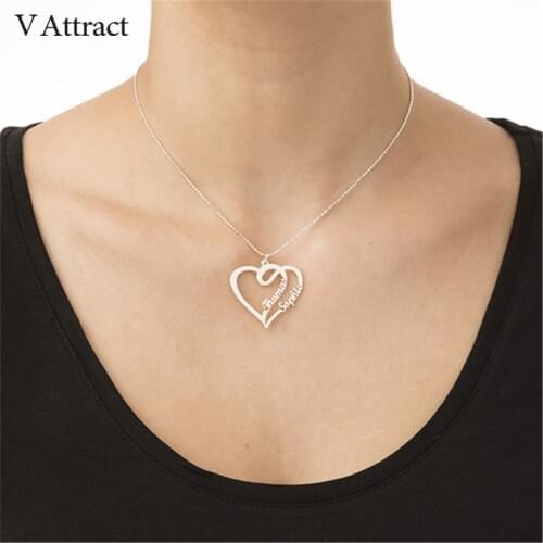 Handmade Jewelry Fashion Couple Names Necklace Personalized Silver Gold Box Chain Heart Statement Necklaces Women Custom Bijoux