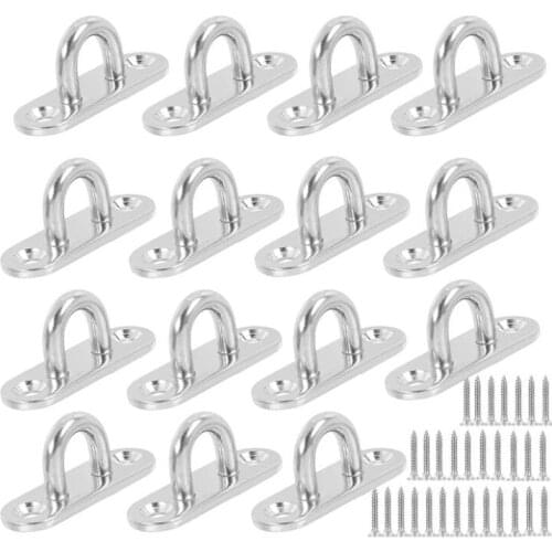 15 Pcs Stainless Steel M5 Ceiling Hook Ring Hooks,Pad Eye Plate U Hooks, Wall Mount Hook Hanger with 30 Pcs Screws