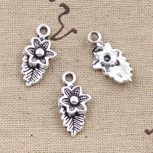 15pcs Charms Flower Leaf 22x11mm Antique Silver Color Plated Pendants Making DIY Handmade Tibetan Silver Color Finding Jewelry
