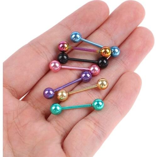 20 Pcs New Fashion The Plating Color Steel Stainless Steel Rods Tongue Nailed Double Ball Dumbbell Milk Body Piercing Jewelry