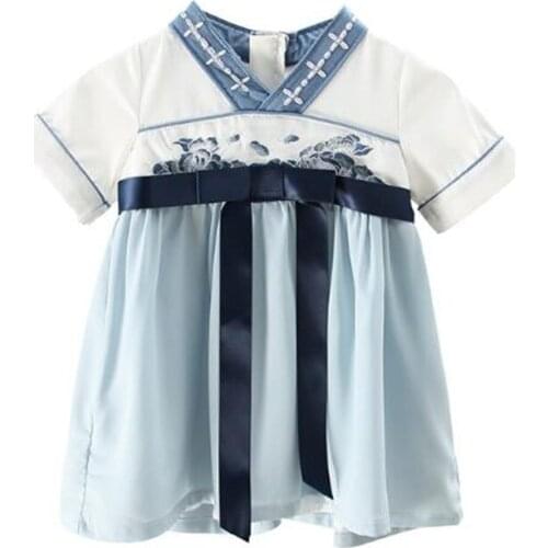 2020 Girl Baby Hanfu 2020 Spring Summer Dress New Little Girl Retro Tang Suit Dress Chinese Style Chiffon Dress 1-5Years Old