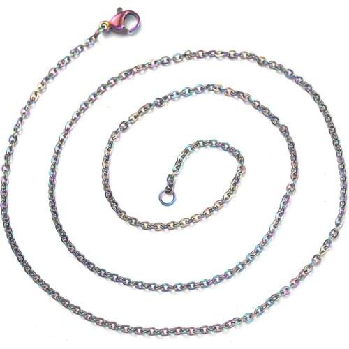 5pcs/lot Rainbow Colored Color Chain Necklace Stainless Steel Snake Chain With Lobster Clasp Twist Chain DIY Necklace 50cm