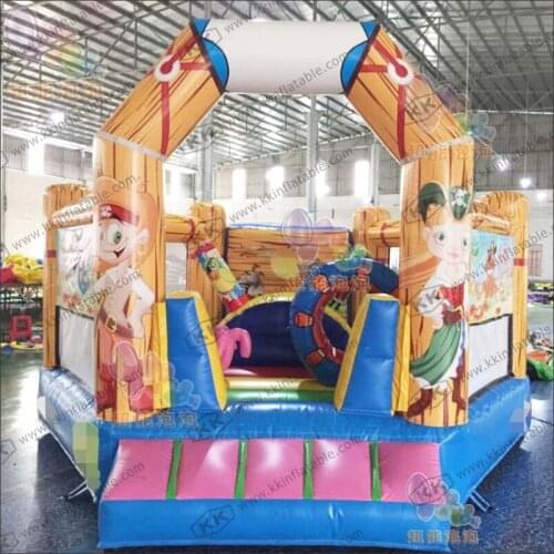Mini Size Pirate Theme Activity Bouncy Trampoline / Inflatable Small House Castle With Bouncer