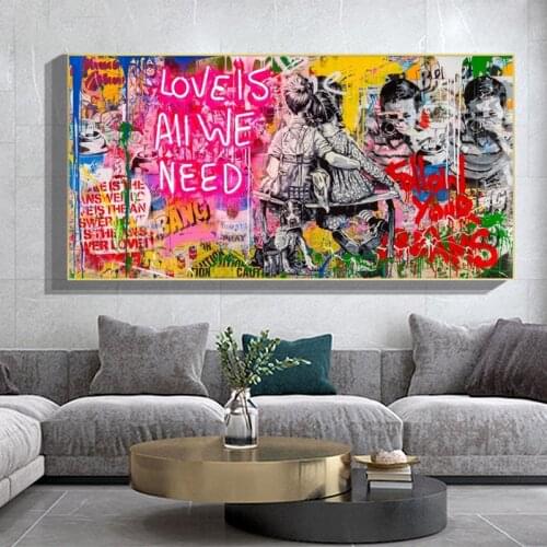 Banksy Art Love Is All We Need Oil Canvas Painting Graffiti Wall Street Art Posters and Prints Wall Art Picture Home Decor