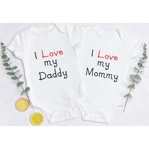 I Love My Daddy/mommy Baby Bodysuit White 100% Cotton Short Sleeve Newborn Toddler Jumpsuit Casual Twins Baby Clothes Romper