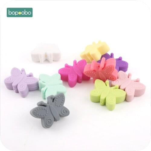 Bopoobo 5pc Silicone Small Butterfly Beads For Baby Teething DIY Crafts Silicone Flower BPA Free Silicone Beads Baby Teether