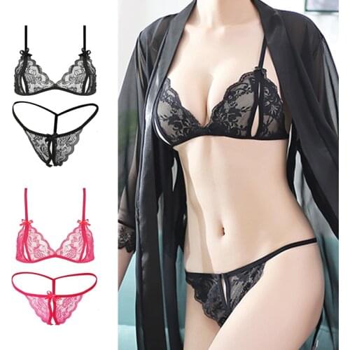 Sexy Bralette Lace Strappy Embroidery Sexy Lingerie Set Bras For Women Transparent Push Up Bra Set Brassiere Femme Seamless Bra