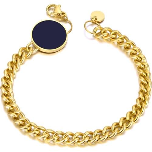 316L Stainless Steel Bohemia Black Acrylic Chain & Link Bracelets For Women Fashion Round Disc Charm Bracelet B20144