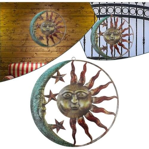 Sun Moon Wall Decoration Three-Dimensional Metal Ornaments Indoor Outdoor Walls Art Decor Home Decoration Accessories