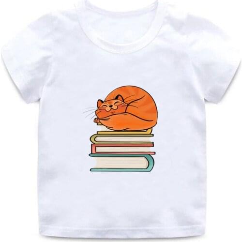 Childrens T-shirt European and American fashion cartoon cat printing summer short-sleeved round neck boys and girls t-shirt