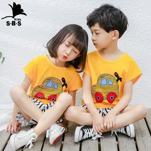 Childrens Short-sleeved Suit Cotton Cartoon Boys and Girls Loose T-shirt and Shorts Two-piece Pajamas Kids Summer Home Clothing