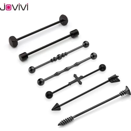 Jovivi Stainless Steel Long Industrial Barbells Ear Cartilage Helix-Conch Piercing Bar Earrings Stud Jewelry 38/48/59mm 14G+16G