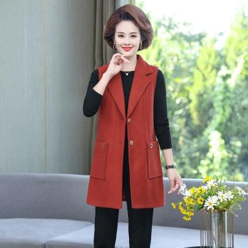 Elegant solid V-Neck Woollen cloth Vest women Fashion Sleeveless regular big size 5XL long coat female 2021 new Mom spring tops