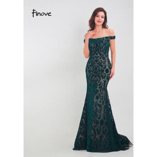 Finove Prom Dress 2020 Long Sexy Off The Shoulder Cut Out Back Mermaid Style Velour Formal Party Dress Gowns vestido de fiesta