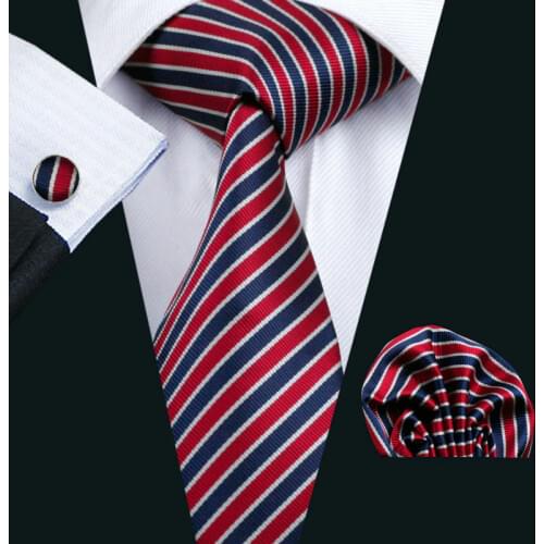 LS-512 Dropshipping Men`s Tie Striped Jacquard Woven 100% Silk Gravata Barry.Wang Hanky Cufflink Neck Tie For Wedding Business