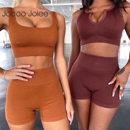 Jocoo Jolee Matching Sets Women Sexy Tanks Tops and Shorts Set Casual Solid Cropped Tops Suits Sexy Summer U Neck Tracksuits