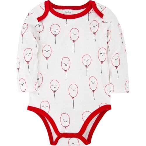 Kavkas Baby Rompers Newborn Spring And Autumn Red Stripe Collar Balloon Printing Long Sleeve Clothes For Children macacao bebe