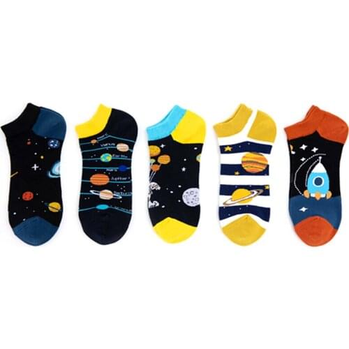 Space Happy Women Men Astronaut Funny Boat Short Ankle Socks New Alien Planet Universe Cartoon Cotton Skate Cool Casual Socks
