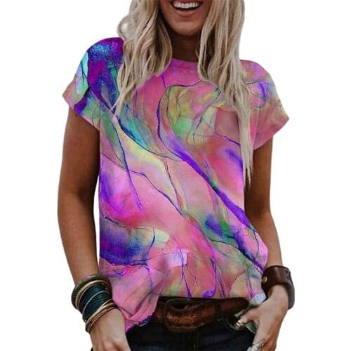 Summer Gradient Tie Dye O Neck Short Sleeve T Shirt Women Casual Loose Overiszed 5XL Fashion Streetwear Vintage Tops