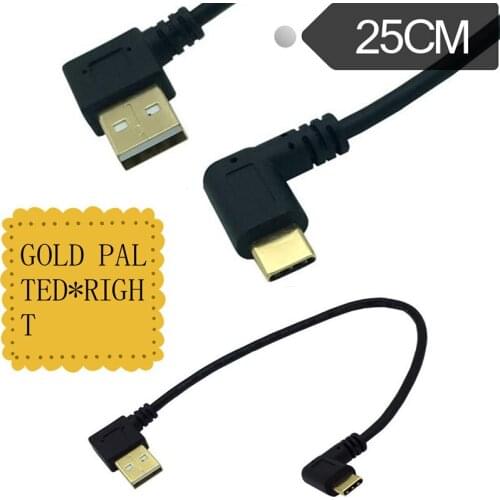 Left right Angled 90 Degree Gold-plated USB3.1 type-c USB Male to USB maleright DataCharge connector Cable 25cm for Tablet phone
