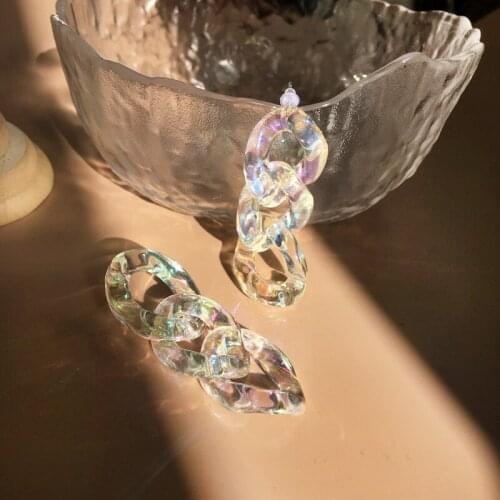 Chunky Chain Rainbow Transparent Dangle Earrings for Women Simple Big Earrings