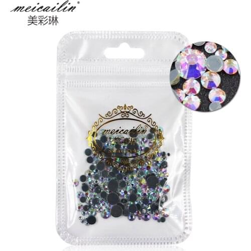 Meicailin 400Pcs/bag AB Flatback Nail Rhinestones Mixed Size Nail Studs Crystal Manicure Nail Design Decorations Stone Nail Art