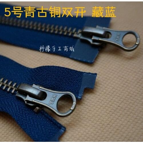 YKK Zipper 5th Metal Bronze Double Zipper 60-120cm Purplish Blue