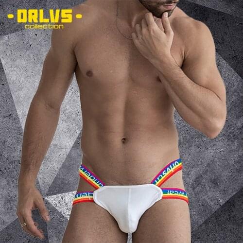 ORLVS Brand Mens Sexy Underwear Briefs Rainbow Jockstraps Double D G-string Thongs Male Lingerie Panties Gay Tanga Hombre OR505