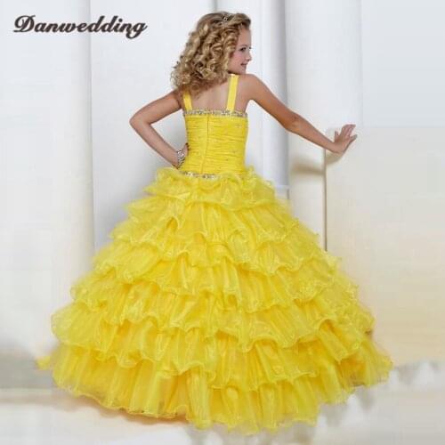 New Kids Pageant Evening Dress Flower Girl Dress For Wedding Organza Cascading Ruffles Frist Communion Dress For Girls Hot Sale
