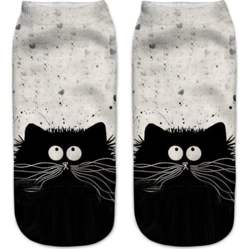 SLMVIAN New Hot Arrival 3D Cute Cat Print Socks Casual Harajuku Art Socks Low Cut Animal Sock Ankle Sock Short