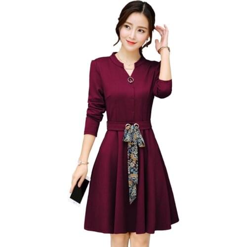 Spring and Autumn winter new Korean waist big swing fashion dress casual fashion A-line bottoming dress