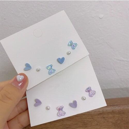 New Fashion Colorful Heart Bear Stud Earrings Set for Women Jewelry Gifts