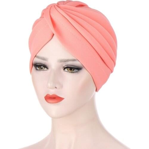 New Headwrap hats for women Solid Knotted Twist Ruffle Caps Cotton Chemo Beanies Turban Headwear Hat for Cancer Hair Accessories